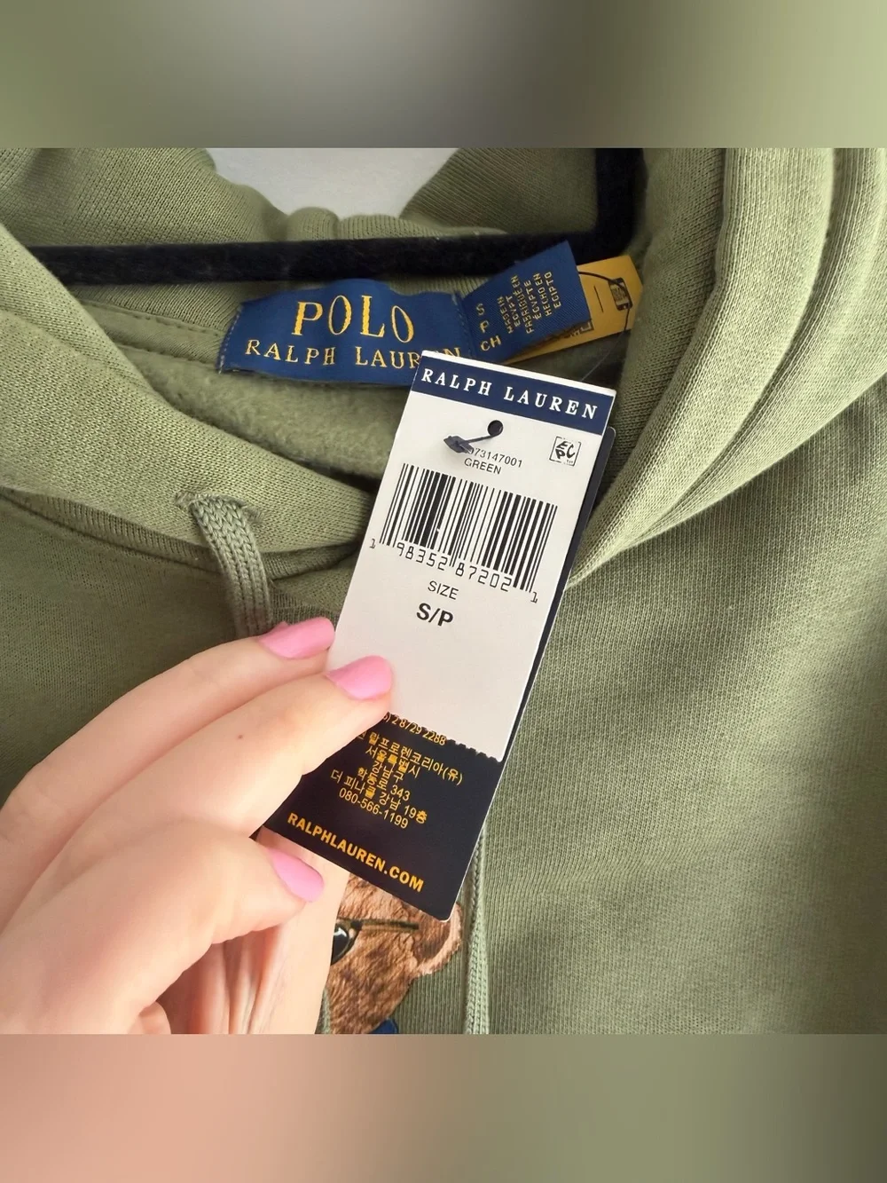 Polo Ralph Lauren Green Bear Fleece Hoodie NWT